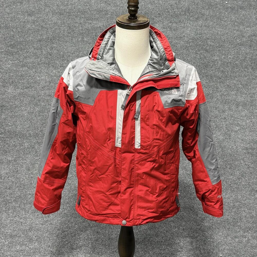 The North Face Ski Jacket Boys Large Red Gray HyVent Hooded Waterproof